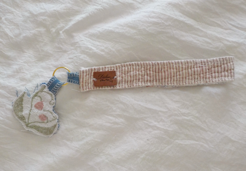 pink striped keychain wristlet combo