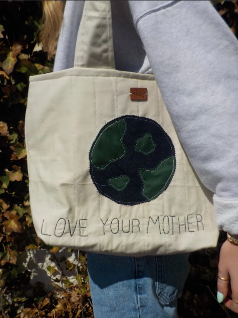 "LOVE YOUR MOTHER" quilted patchwork tote bag