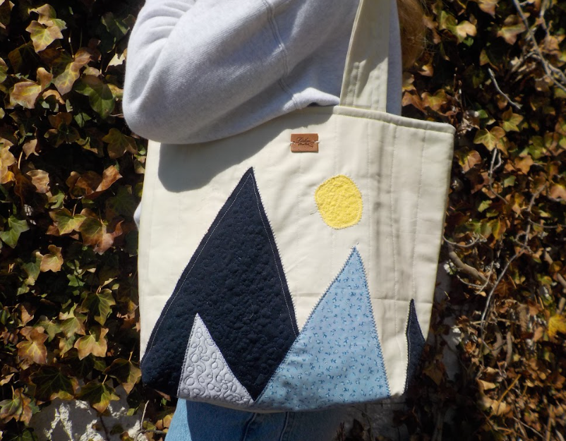 mountain range quilted patchwork tote bag