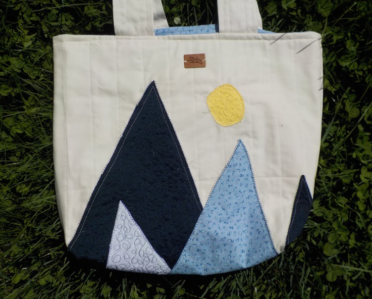 mountain range quilted patchwork tote bag