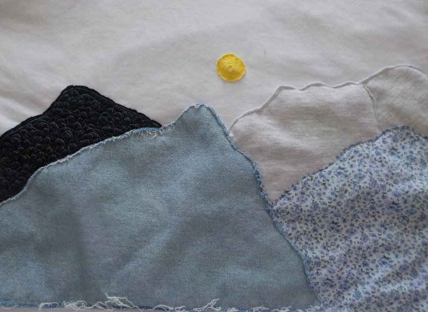 "take a hike!" patchwork crewneck