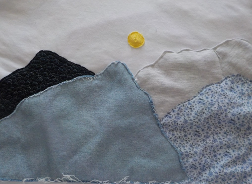 "take a hike!" patchwork crewneck