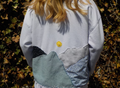 "take a hike!" patchwork crewneck