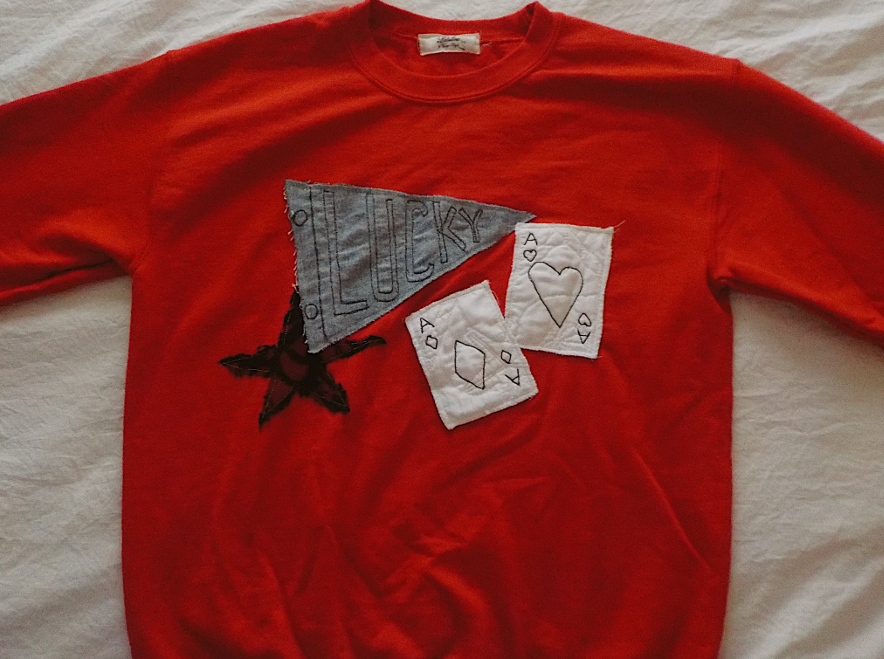 lucky me patchwork crewneck