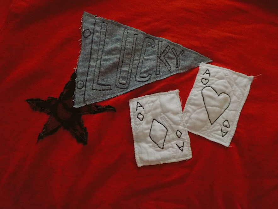 lucky me patchwork crewneck