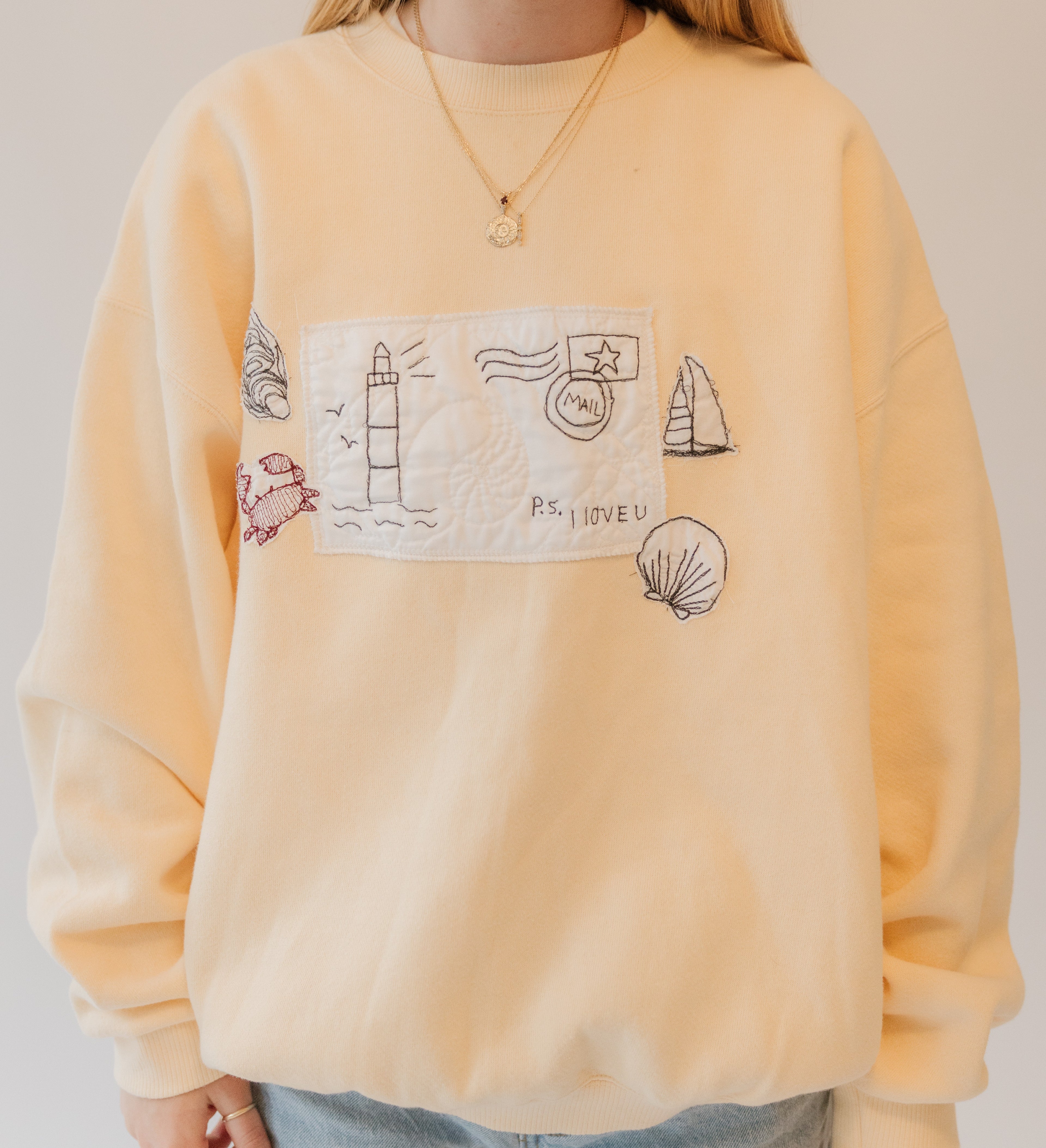 p.s. i love you patchwork crewneck