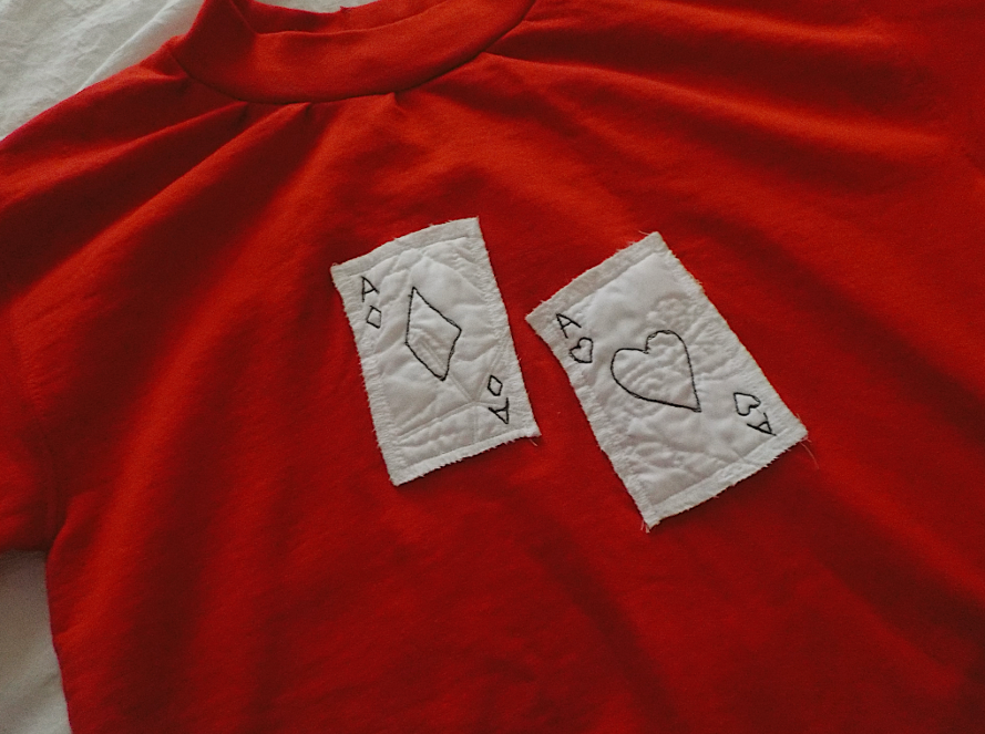 playing cards patchwork mock neck