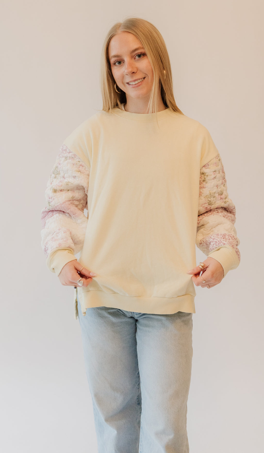 posie quote sleeve crewneck